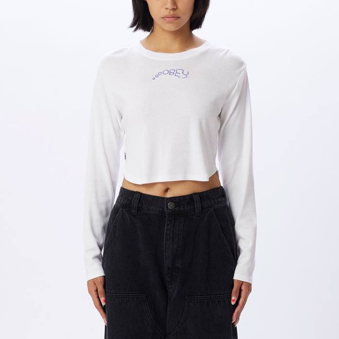 άσπρο είδη ένδυσης 686F726 OBEY khloe cropped ls top γυναίκες