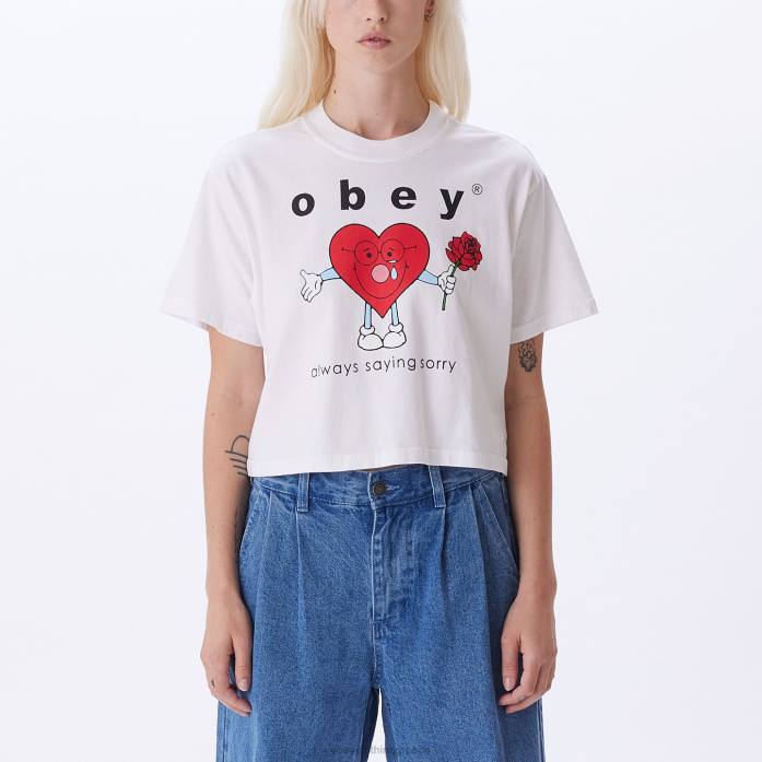 άσπρο είδη ένδυσης 686F733 OBEY λέγοντας πάντα συγγνώμη crop t-shirt για το Σαββατοκύριακο γυναίκες