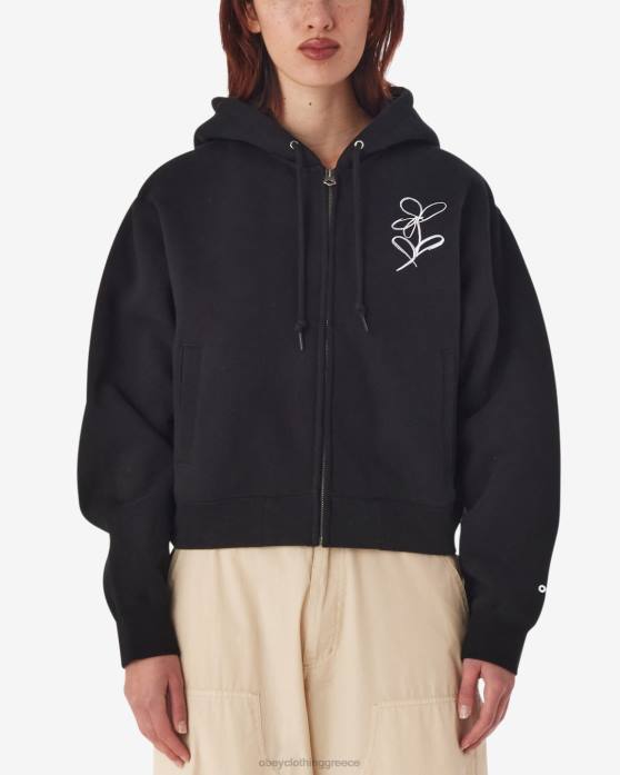 μαύρος είδη ένδυσης 686F587 OBEY Κουκούλα με φερμουάρ γραφής με κιμωλία γυναίκες