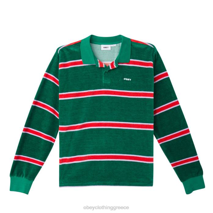 aventurine green multi είδη ένδυσης 686F781 OBEY holstien velor ls polo άνδρες
