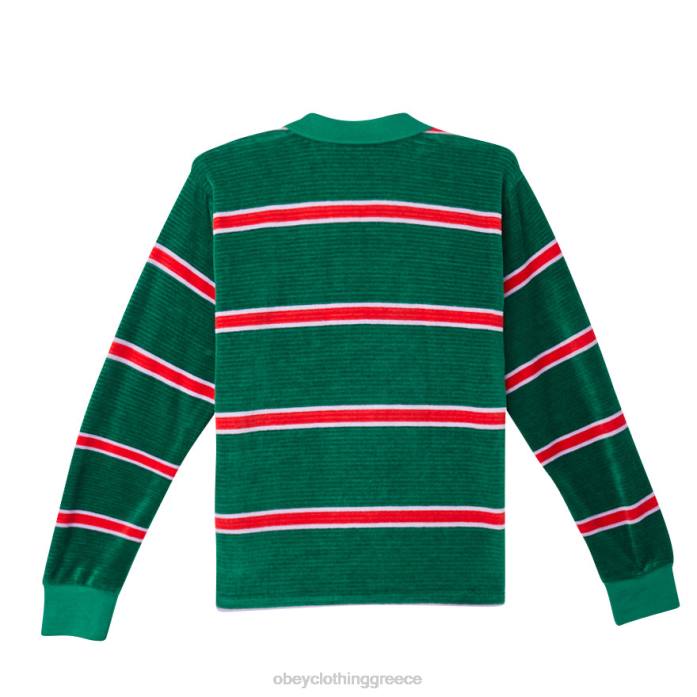 aventurine green multi είδη ένδυσης 686F781 OBEY holstien velor ls polo άνδρες