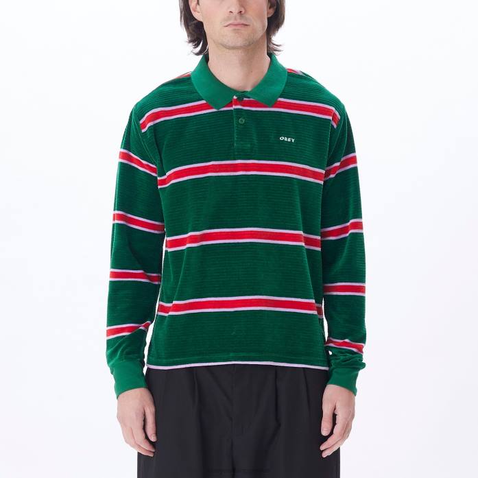 aventurine green multi είδη ένδυσης 686F781 OBEY holstien velor ls polo άνδρες