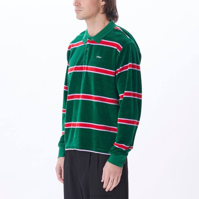 aventurine green multi είδη ένδυσης 686F781 OBEY holstien velor ls polo άνδρες