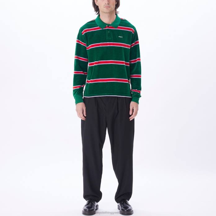 aventurine green multi είδη ένδυσης 686F781 OBEY holstien velor ls polo άνδρες