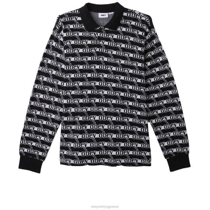 μαύρο multi είδη ένδυσης 686F775 OBEY λογότυπο interlock jaquard ls polo άνδρες
